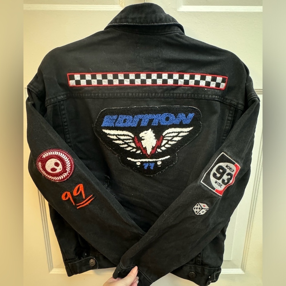 Distressed Patchwork Denim Jacket Unisex Streetwear Vintage Retro Moto Biker
